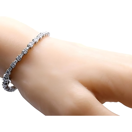Close-up of a sparkling CVD diamond tennis bracelet.