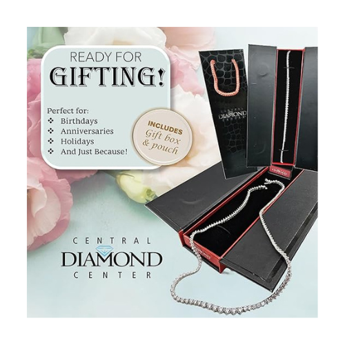 Central Diamond Center Sterling Silver & Graduated CZ 3 or 4 prongs Tennis Necklace, 18", White, Yellow or Rose Gold Plated