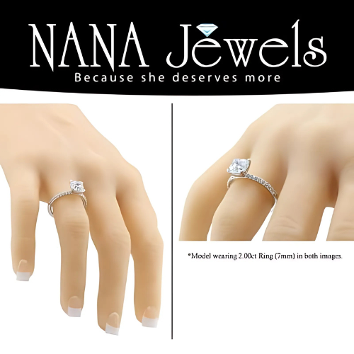NANA Jewels 1.50ct-3.00ct Asscher Cut Solitaire Zirconia Engagement Ring W/Sides in Sterling Silver, 10K or 14K Gold
