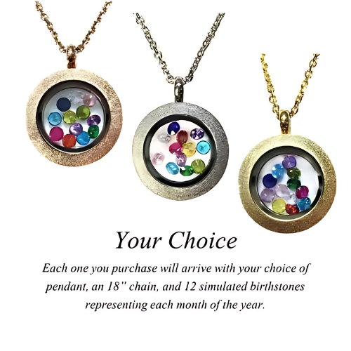 Yellow plated locket with a birthstone on a chain.