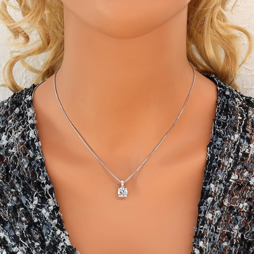 Pure Brilliance Zirconia solitaire necklace on a jewelry display.