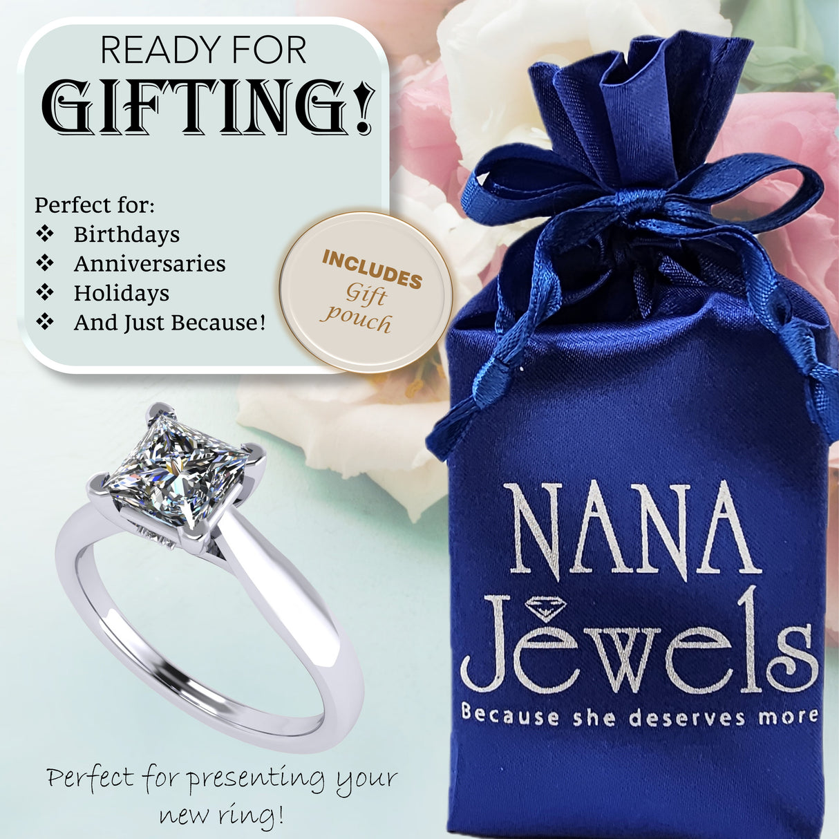 NANA Jewels 1 to4ct Simulated Diamond Engagement ring Princess Solitaire Lucita Cz & Silver