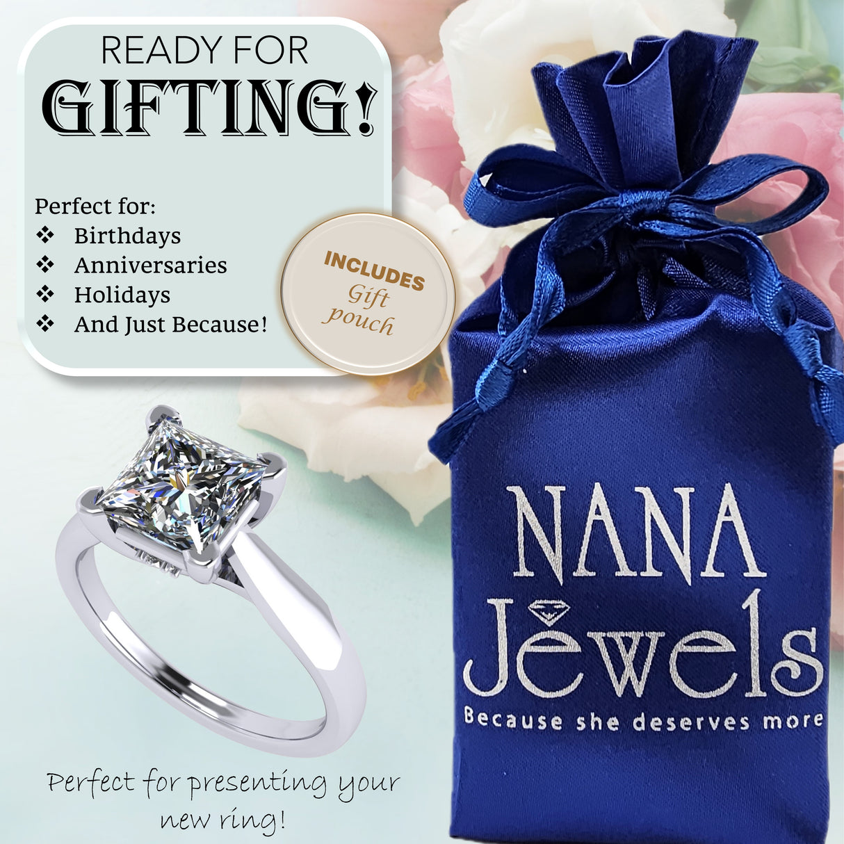 NANA Jewels 1 to4ct Simulated Diamond Engagement ring Princess Solitaire Lucita Cz & Silver