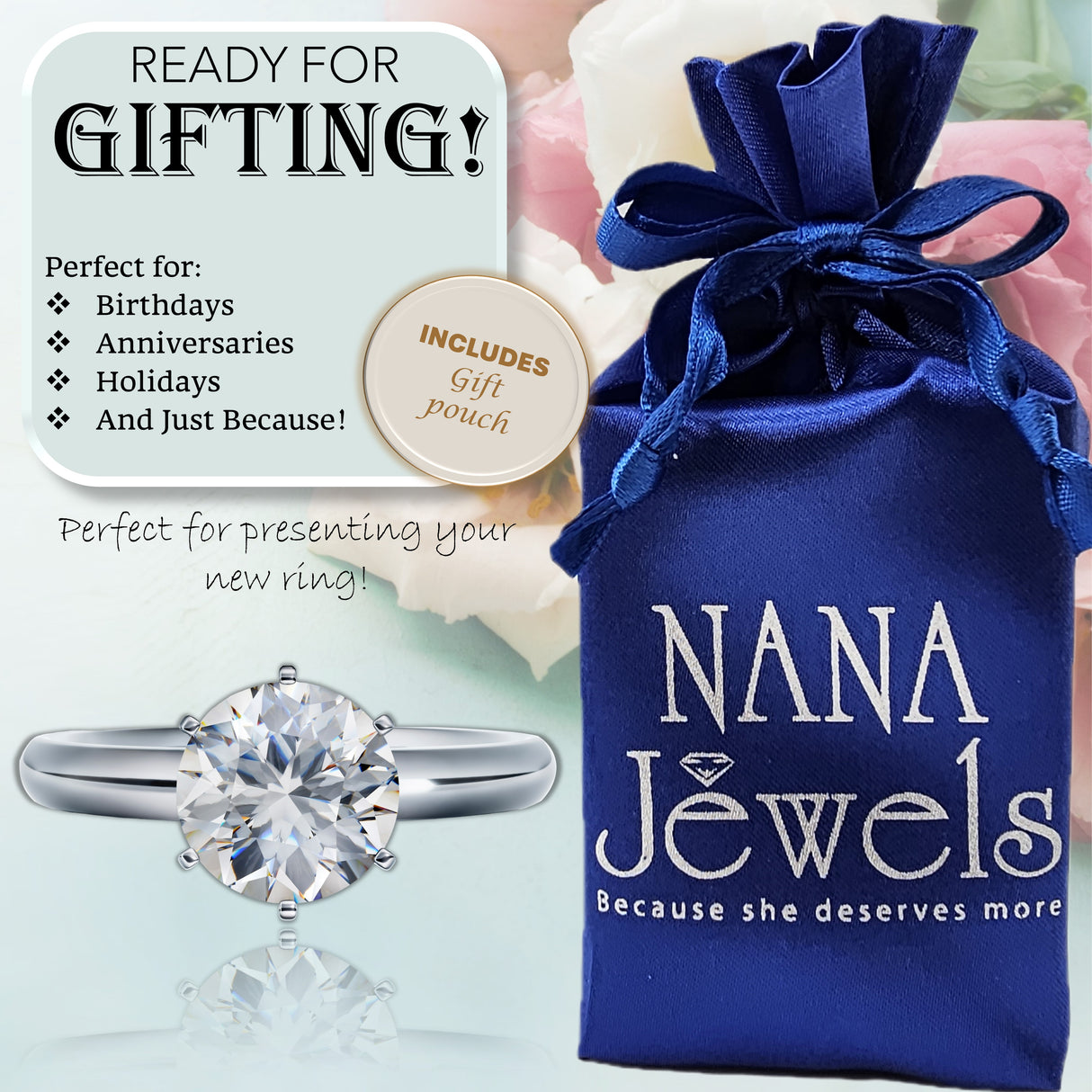NANA Jewels Matrix Simulated Diamond Engagement Ring Solitaire 1 to 4 carat in Silver 10k & 14k Gold
