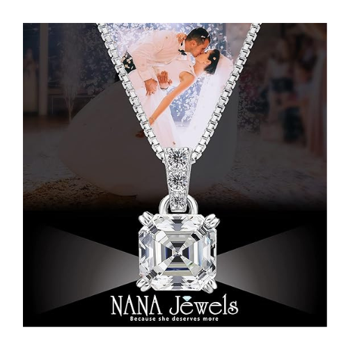 Nana Jewels Asscher Cut Simulate Diamond Solitaire Necklace With 22" Adjustable Box Chain- 7Mm(2Ct) Or 8Mm(3Ct) Look