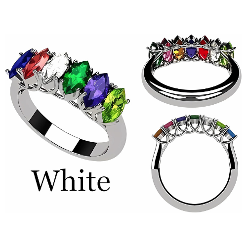 Central Diamond Center Marquise Cut Lucita Mothers Rings w/ 1 to 7 Simulated Birthstones in Sterling Silver, 10K or 14K Gold