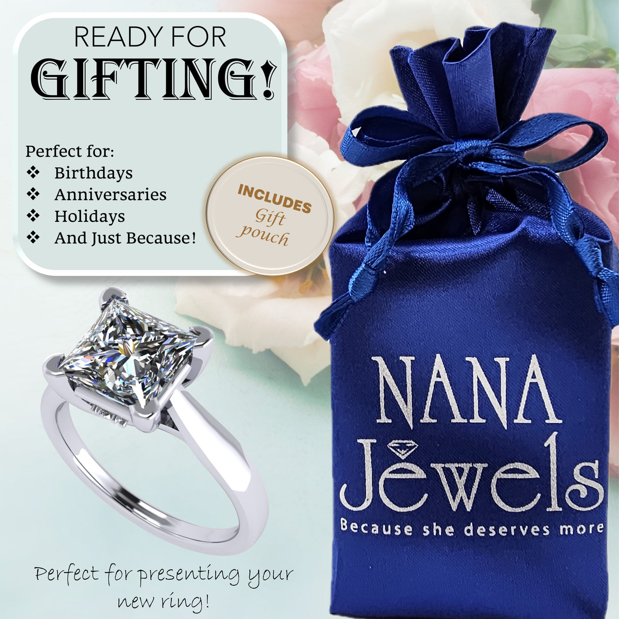 NANA Jewels 1 to4ct Simulated Diamond Engagement ring Princess Solitaire Lucita Cz & Silver