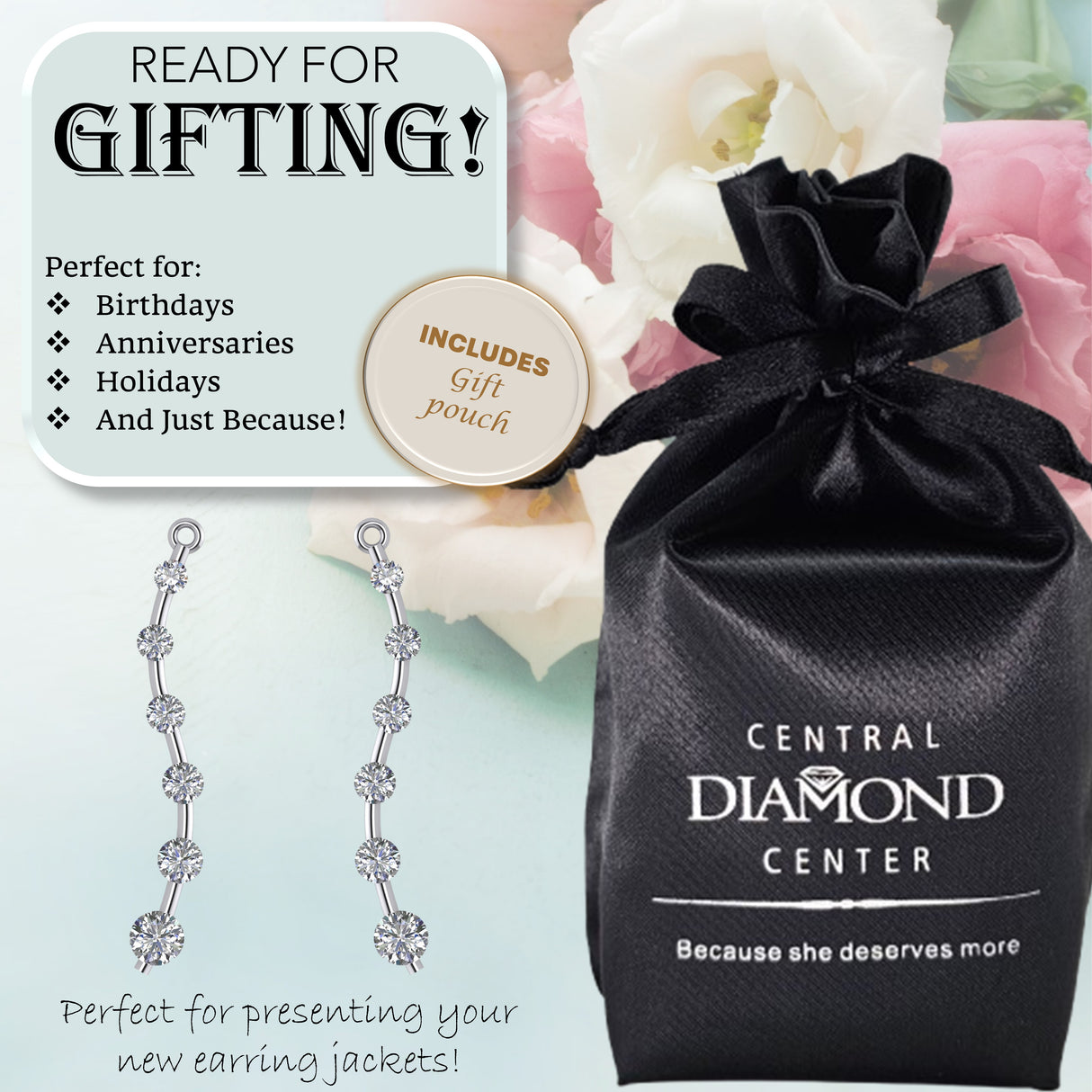 Earring Jacket for Stud Earrings in Solid 925 Sterling Silver made with Pure Brilliance Zirconia CZ