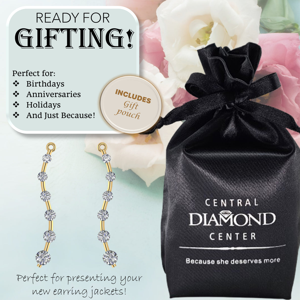 Earring Jacket for Stud Earrings in Solid 925 Sterling Silver made with Pure Brilliance Zirconia CZ