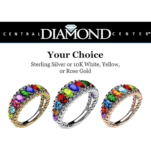 Customizable Oval Rope Mothers Ring, 1-12 gemstones.