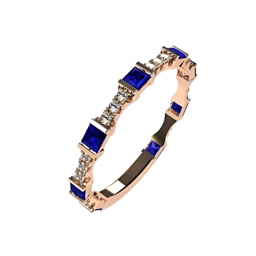 Princess cut simulated birthstone ring band, gold plated.