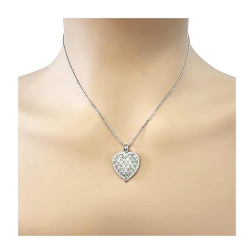 Central Diamond Center Heart of Hearts Birthstone Locket Necklace Pendant in Sterling Silver & Mother of Pearl