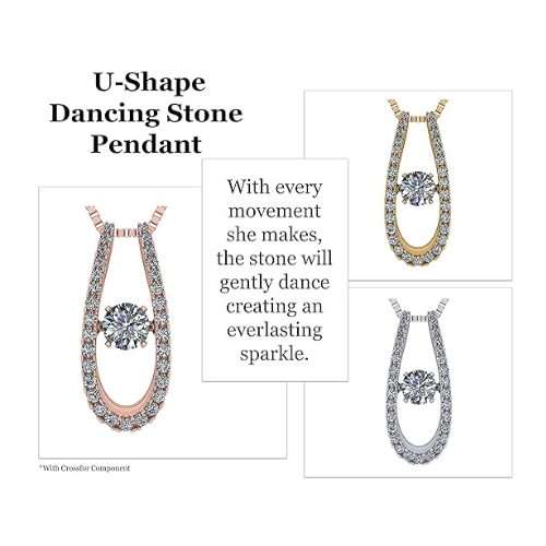 Central Diamond Center “U” Shape Dancing Gemstone Necklace for Women in 925 Sterling Silver w/Pure Brilliance Zirconia