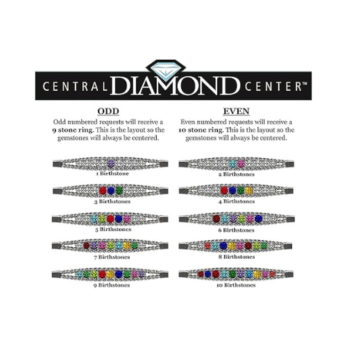 Central Diamond Center Rope Mothers Birthstone Ring with 1 to 10 Simulated Birthstones, Sterling Silver, 10K or 14K Gold
