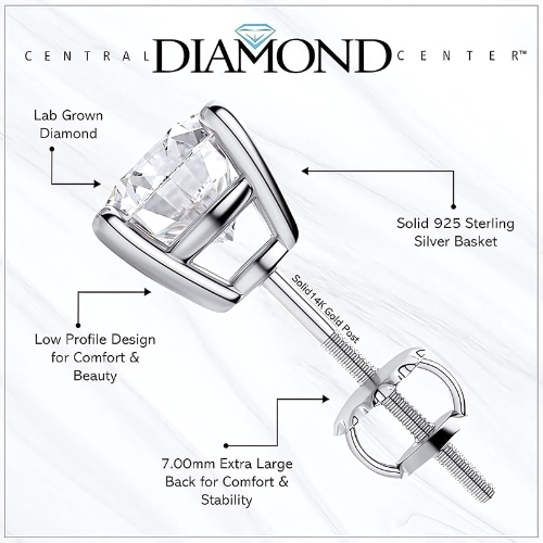 Central Diamond Center Round Cut CVD Lab-grown Diamond Stud Earrings 14K solid Gold from 0.20ct to 2.00ct E-F VS-SI