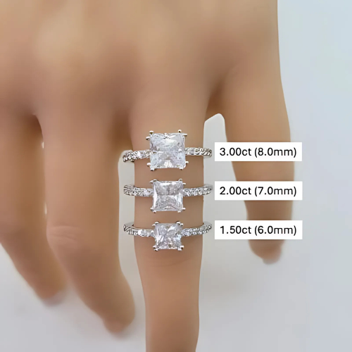 NANA Jewels 1.5-3CT Platinum Plated Sterling Silver Rings CZ Cubic Zirconia Princess Cut Engagement Rings | 10K 14K Solid Gold