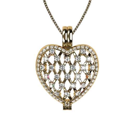 Central Diamond Center Heart of Hearts Birthstone Locket Necklace Pendant in Sterling Silver & Mother of Pearl