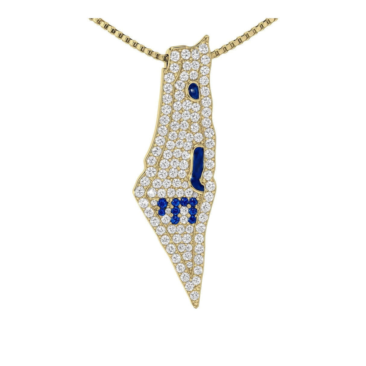Central Diamond Center Israel Map Necklace/Pendant-Sterling Silver Am Israel Chai on Back Side-3D Map of Israel Large & Small