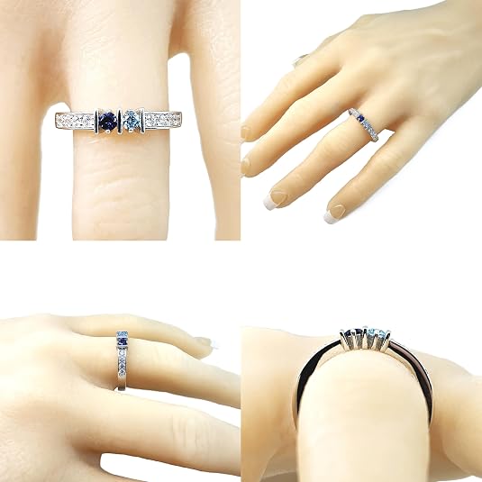 Central Diamond Center Straight Bar w/ Sides Couples 2 Stone Ring w/ Simulated Birthstones Silver or 10K, 14K Gold