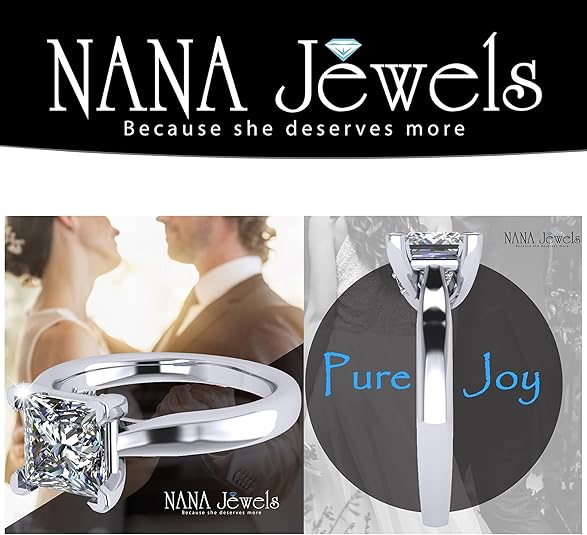 NANA Jewels 1.00-4.00ct Lucita Cushion & Princess Cut Solitaire Wedding Engagement Ring Series, 10K Gold w/Cubic Zirconia Simulated Diamond(B)