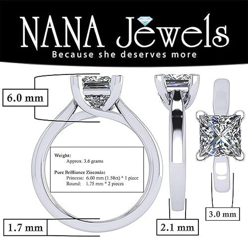 NANA Jewels 1 to4ct Simulated Diamond Engagement ring Princess Solitaire Lucita Cz & Silver