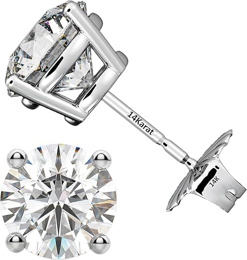 Central Diamond Center Round Cut CVD Lab-grown Diamond Stud Earrings 14K solid Gold from 0.20ct to 2.00ct E-F VS-SI