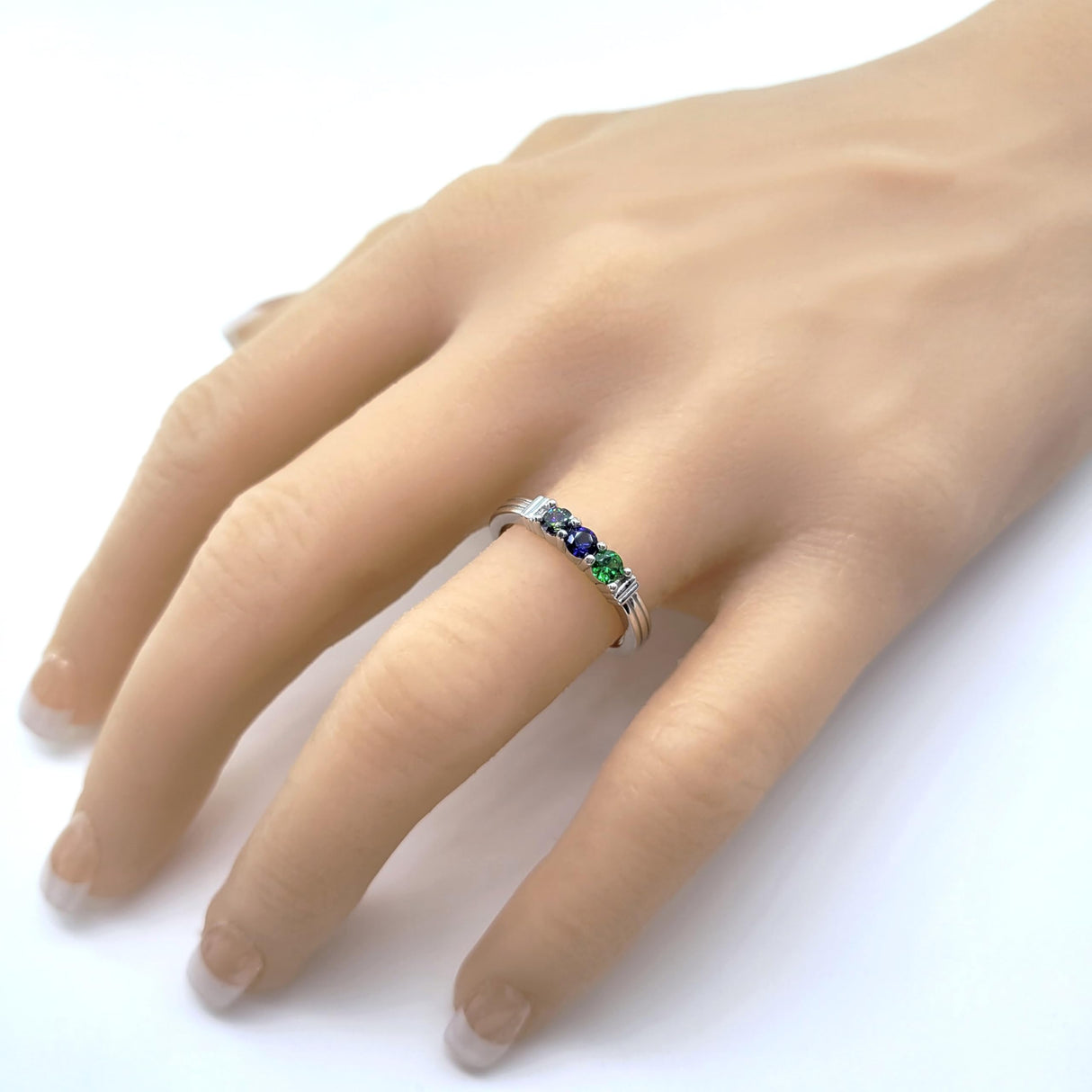 Central Diamond Center Shared Prong Mothers Birthstone Family Ring w/ 1 to 6 Simulated Gemstones in Sterling Silver, 10K or 14K Gold