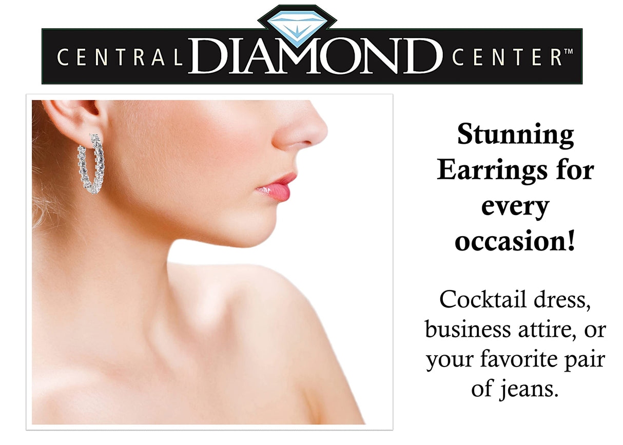 Central Diamond Center Zsa Zsa Oval or Round Hoop Earrings Solid 925 Sterling Silver w/Pure Brilliance Zirconia, Simulated Diamond Hoops