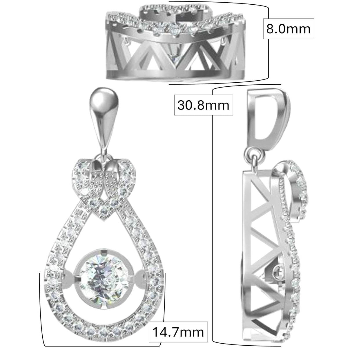 Heart & Pear Dancing Gemstone Necklace for Women 925 Sterling Silver & Pure Brilliance Zirconia