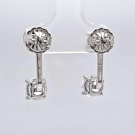 Central Diamond Center Earring Jackets with Cubic Zirconia – Sterling Silver, Adjustable Drop Design – 1.50 CTW (5.25mm & 6.50mm Stones)