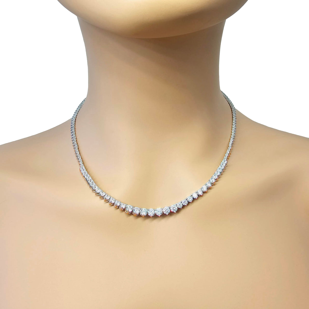 Central Diamond Center Sterling Silver & Graduated CZ 3 or 4 prongs Tennis Necklace, 18", White, Yellow or Rose Gold Plated