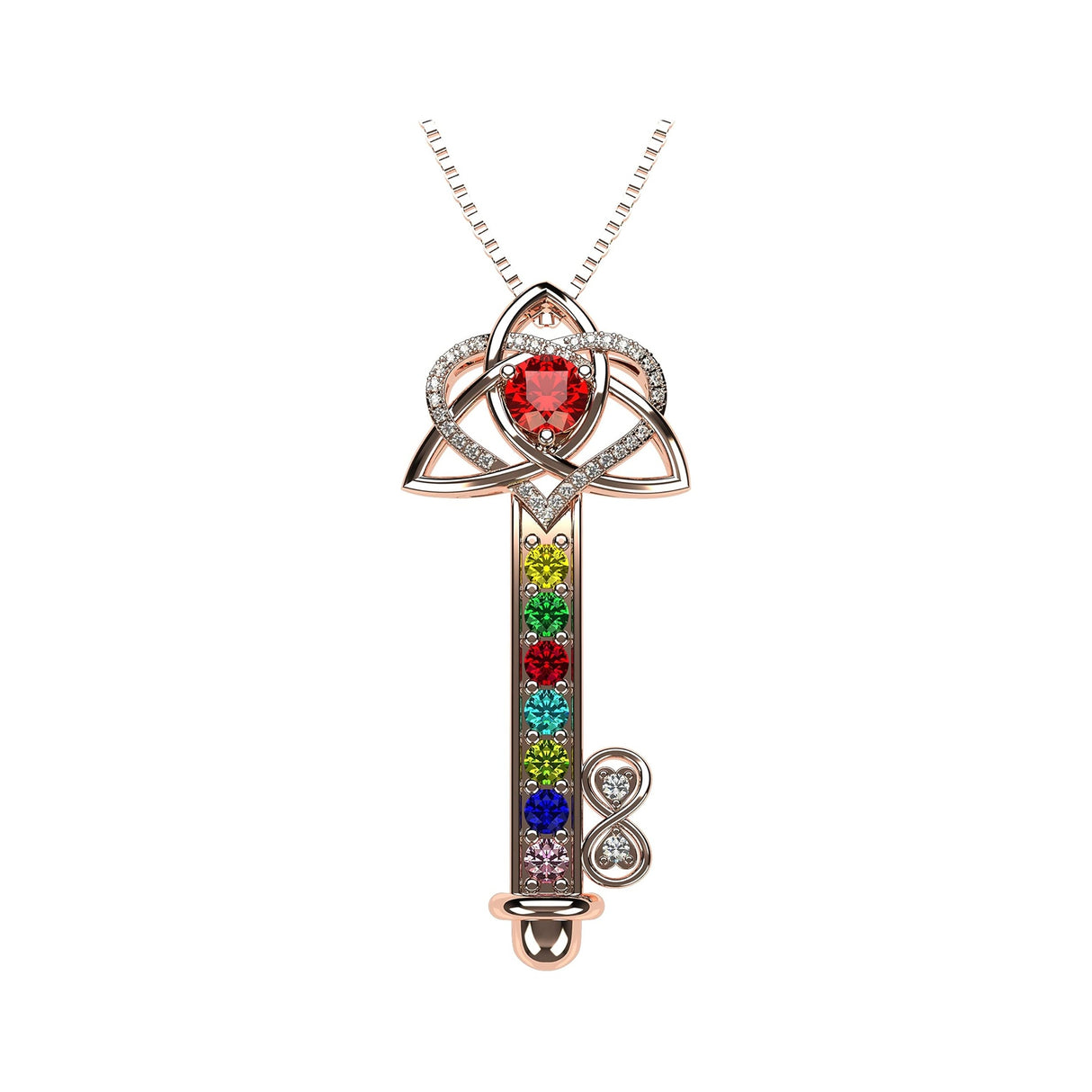 Key to Infinity Love Mother & Child Necklace w/ 1-7 Birthstones in Silver, 10K, or 14K Gold