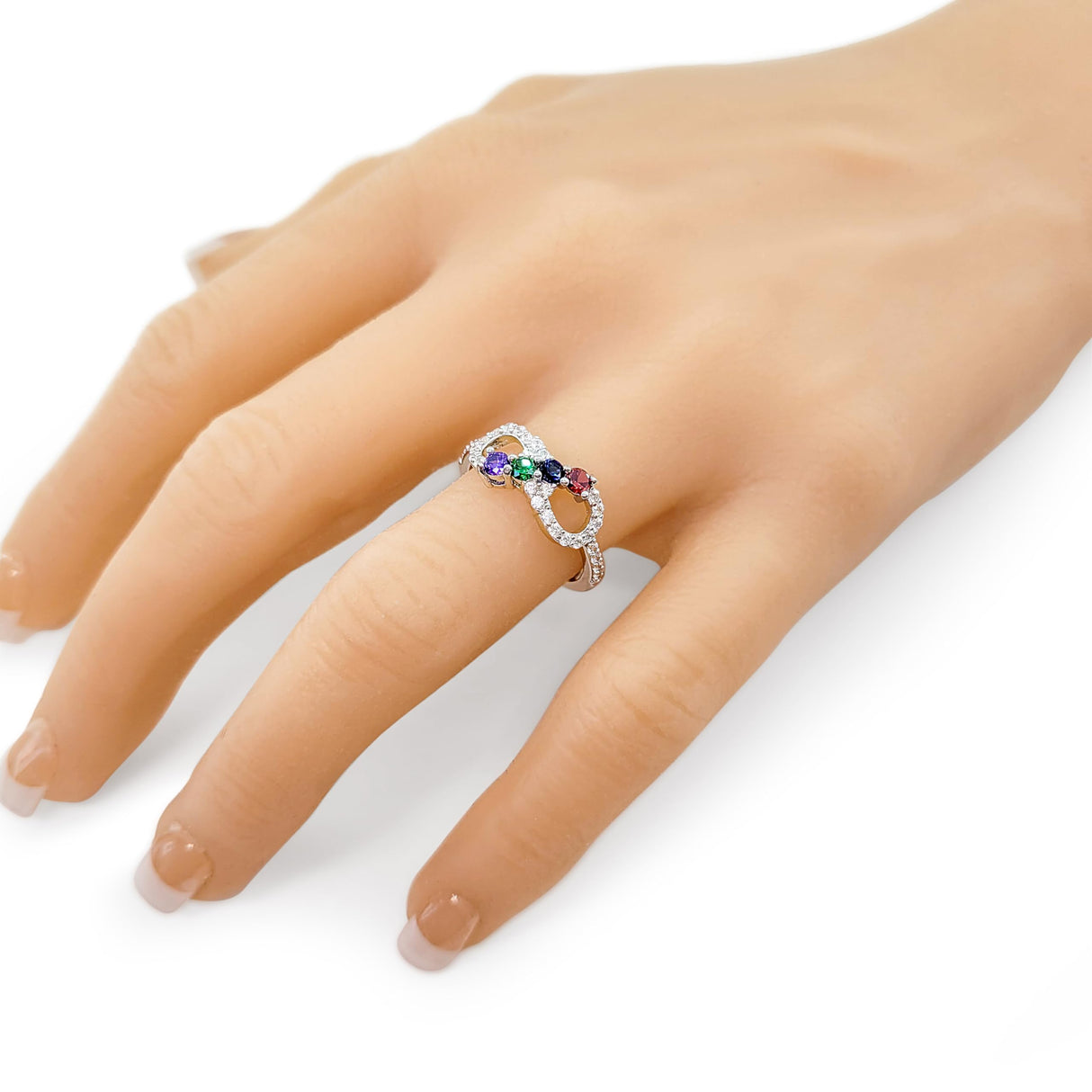 Central Diamond Center Infinity Mothers Rings w/ 1 to 6 Simulated Birthstones in Sterling Silver, 10K or 14K Gold
