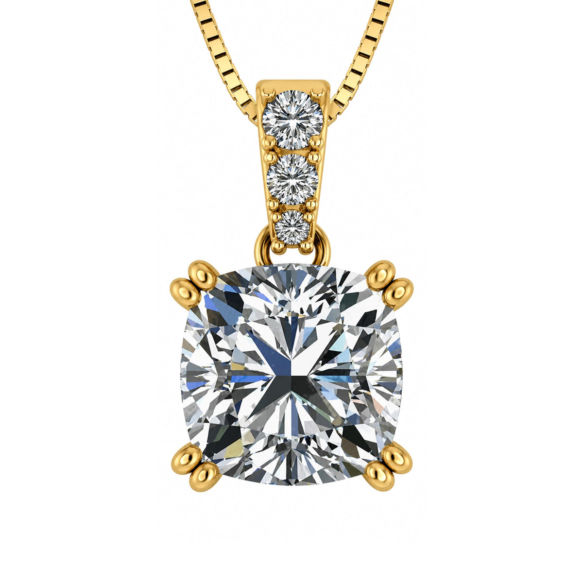 NANA Jewels Cushion Cut CZ Simulated Diamond Solitaire Necklace Sterling Silver 7-8mm Cubic Zirconia, 2.00ct & 3.00ct