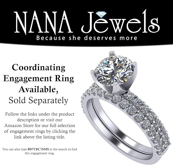NANA Jewels Wedding Band Cubic Zirconia in 925 Sterling Silver 10K and 14K Gold Half Eternity Stackable Anniversary Ring Size 4-12