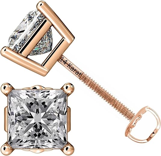 Threaded back 14K solid Gold diamond stud earring.