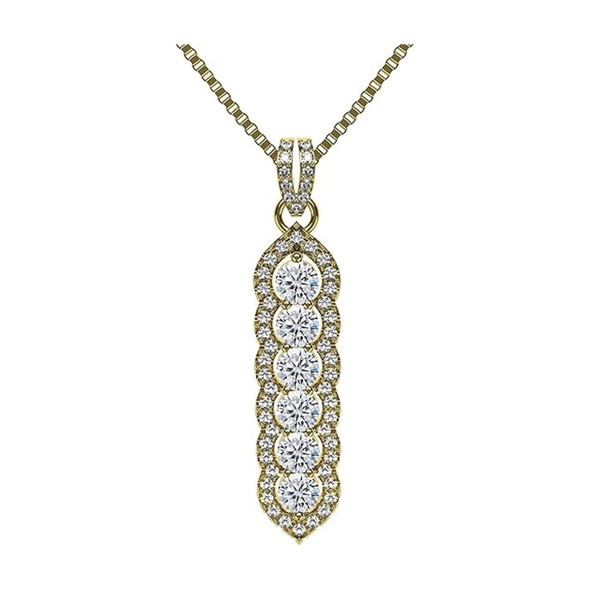 Central Diamond Center Elegant Vertical Tower Pendant Necklace with Sparkling Round Stones β Statement Jewelry for Women β Gift for Anniversary, Birthday, Valentineβs β Fashion Jewelry for Women