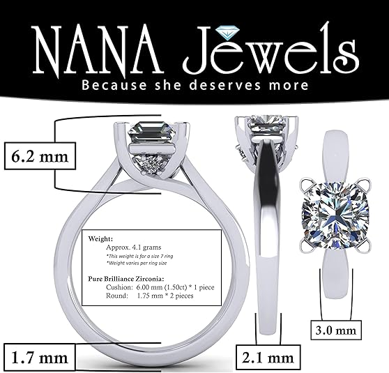 NANA Jewels Lucita Princess, Cushion Cut Solitaire Wedding Engagement Ring Series in 14K Gold w/Pure Brilliance Zirconia Simulated Diamond(B)