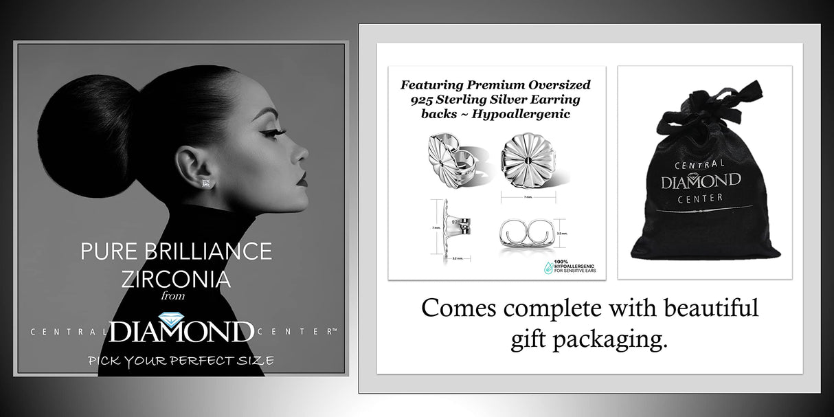 14K Gold Posts & Sterling Silver Princess Cut CZ Stud Earrings w/Pure Brilliance Zirconia, 1.50-4.00ctw