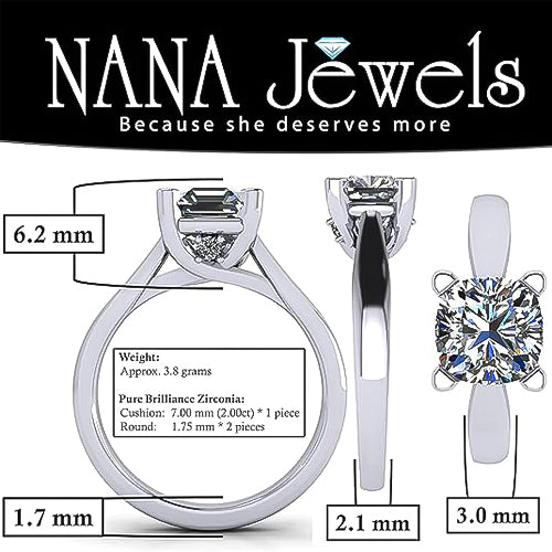 NANA Jewels 1to4ct Simulated Diamond Engagement ring Cushion Solitaire Lucita Cz & Silver