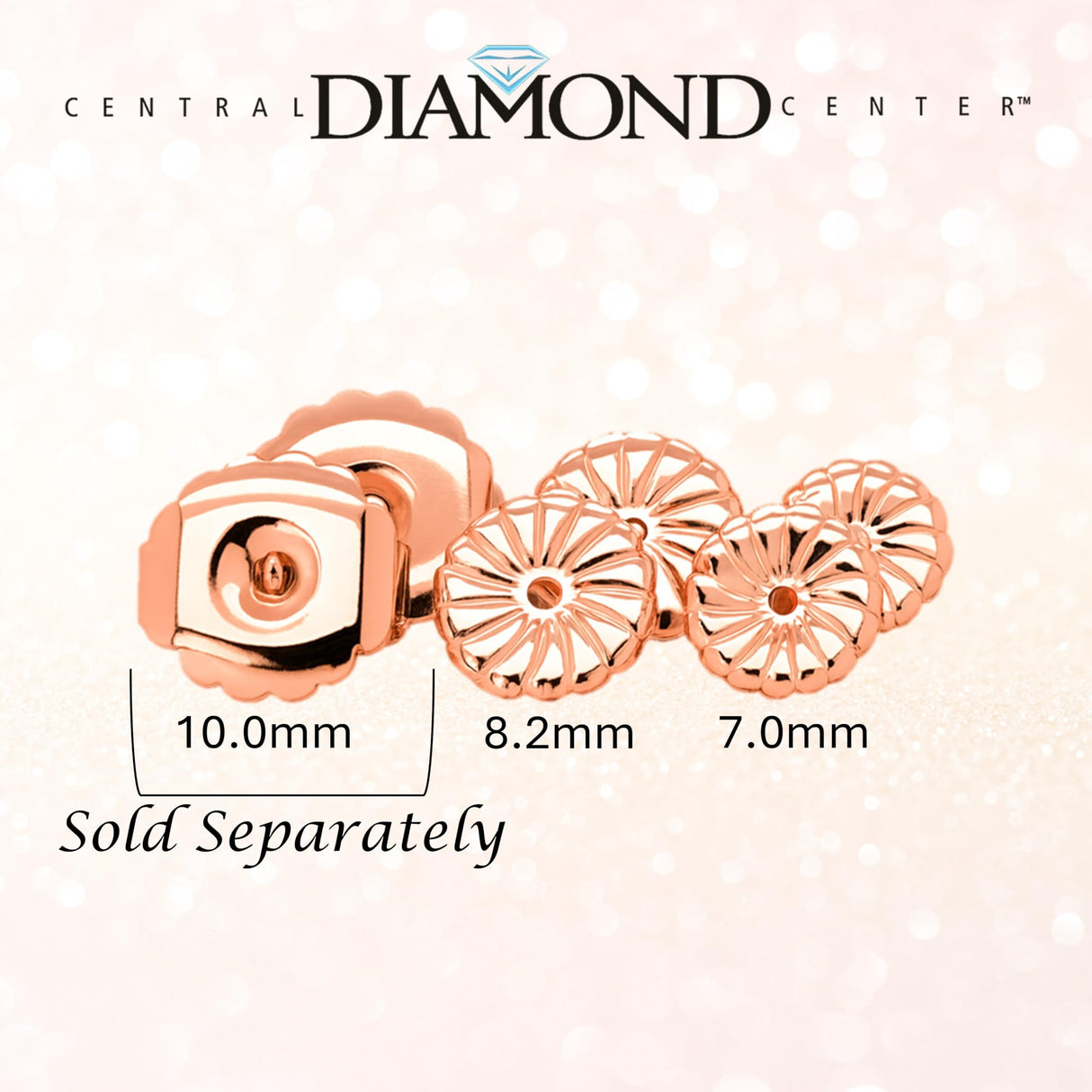 Central Diamond Center Oversized Earring Backs –4 Pairs 7mm & 8.2mm Universal Replacement Hypoallergenic