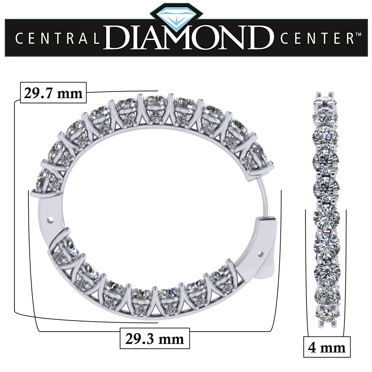 Central Diamond Center Zsa Zsa Oval or Round Hoop Earrings Solid 925 Sterling Silver w/Pure Brilliance Zirconia, Simulated Diamond Hoops