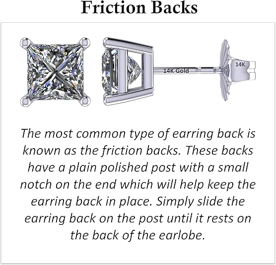 Central Diamond Center Princess Cut CVD Lab-grown Diamond Stud Earrings 14K solid Gold from 0.20ct to 2.00ct E-F VS-SI