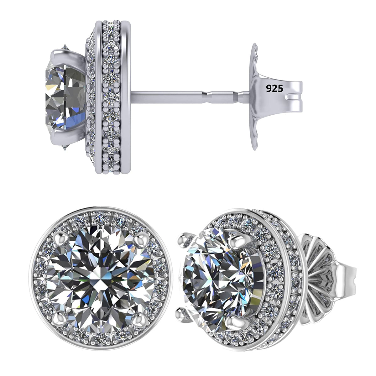 Vintage Estate Style Gioielli Oval Created White Opale Crown Halo CZ Stud Earrings Per Donne .925 Sterling Argento 12Mm October Birthstone