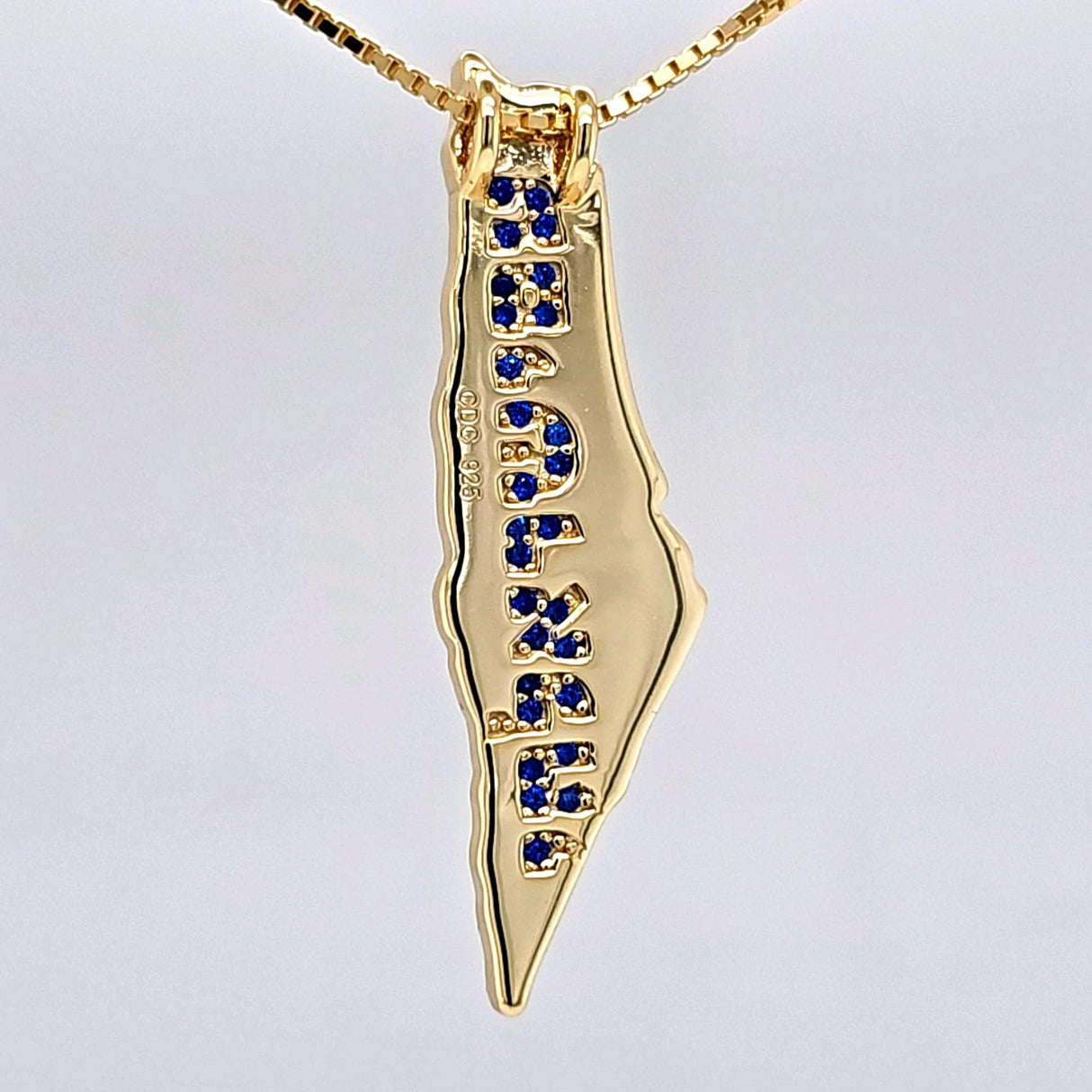 Central Diamond Center Israel Map Necklace/Pendant-Sterling Silver Am Israel Chai on Back Side-3D Map of Israel Large & Small