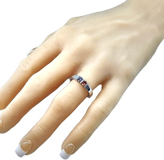 Central Diamond Center Straight Bar Couples 2 Stone Ring w/ Simulated Birthstones in Sterling Silver, 10K or 14K Gold