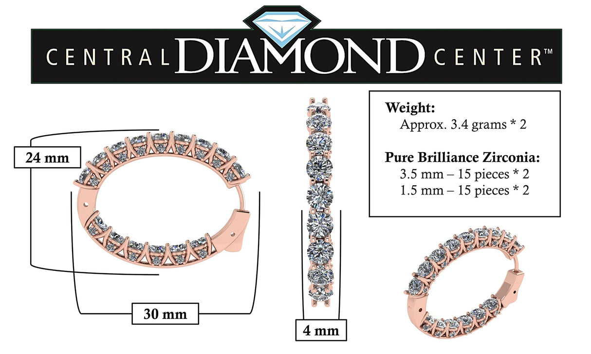 Central Diamond Center Zsa Zsa Oval or Round Hoop Earrings Solid 925 Sterling Silver w/Pure Brilliance Zirconia, Simulated Diamond Hoops