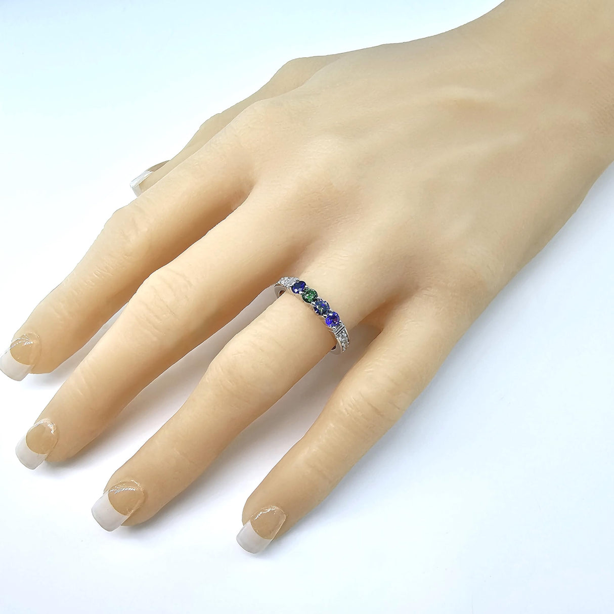 Central Diamond Center Shared Prong w/ Sides Mothers Birthstone Ring w/ 1-6 Simulated Gemstones in Sterling Silver, 10K, or 14K Gold