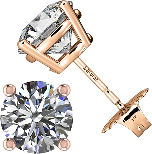 Central Diamond Center Round Cut CVD Lab-grown Diamond Stud Earrings 14K solid Gold from 0.20ct to 2.00ct E-F VS-SI