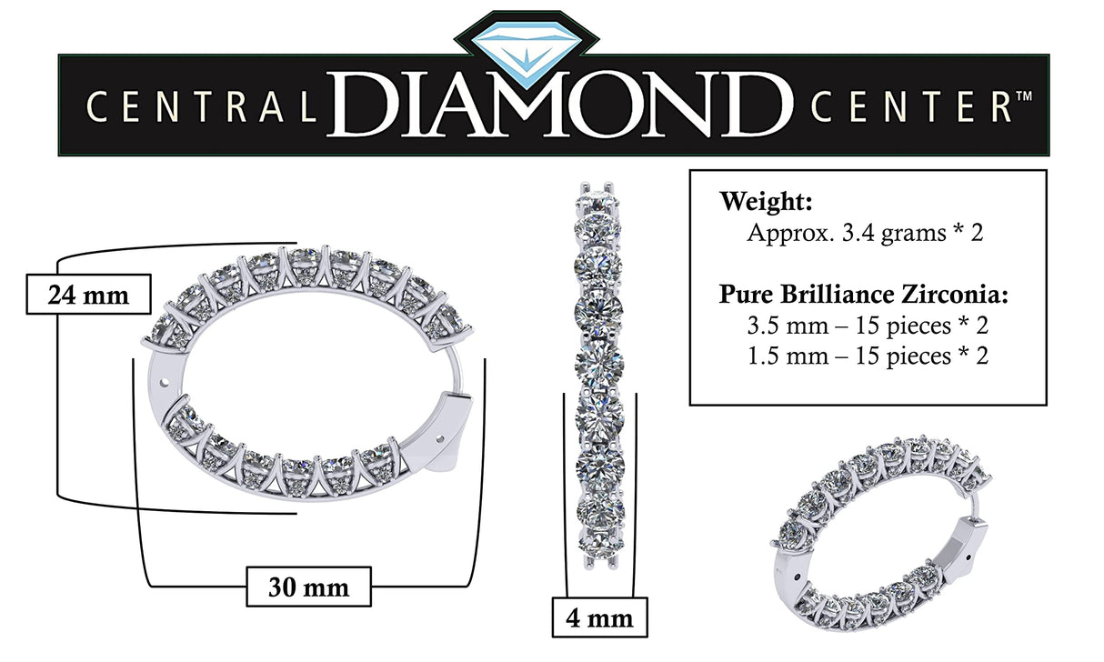 Central Diamond Center Zsa Zsa Oval or Round Hoop Earrings Solid 925 Sterling Silver w/Pure Brilliance Zirconia, Simulated Diamond Hoops